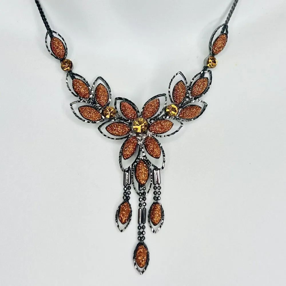 Vintage Christina Collection Necklace Bib Rhinestone Copper Tone Gold Dust 1559